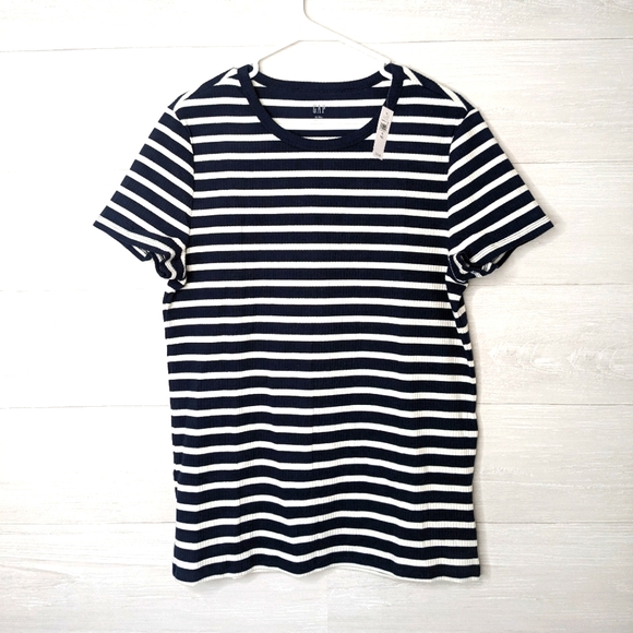 Gap Striped Ribbed Crewneck Tee NWT XL Tall - Picture 2 of 7